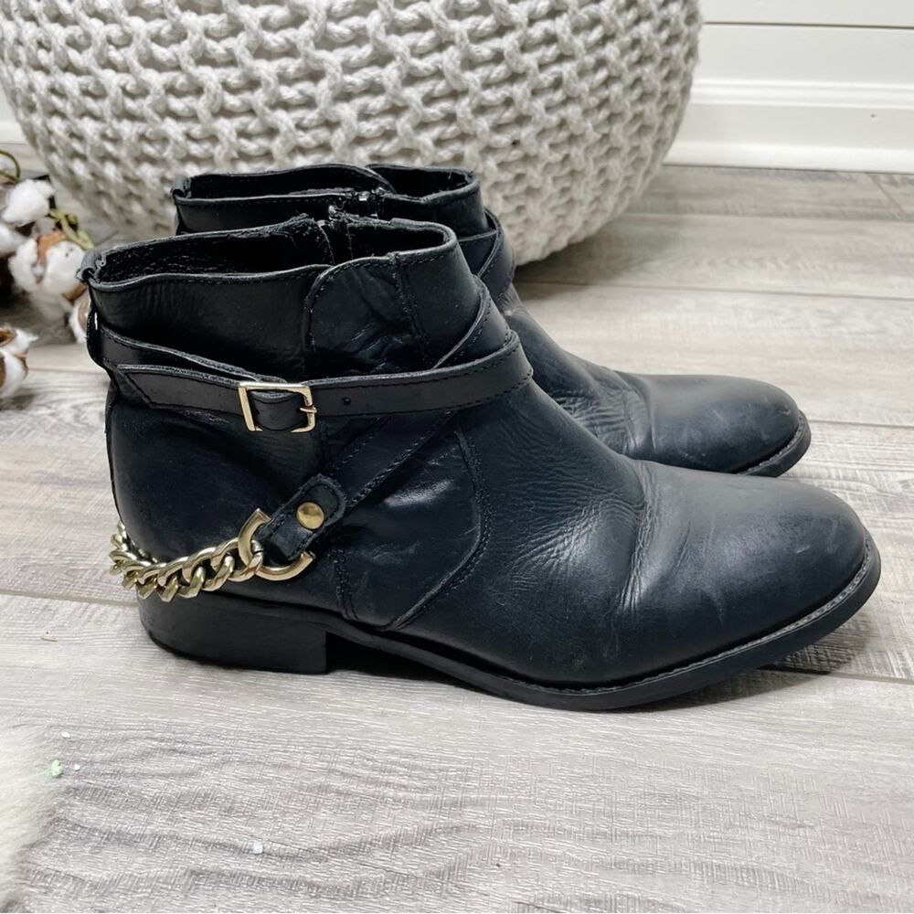 Steve Madden Ringo Leather Harness Chain Biker Ankle Booties Black Size 7.5